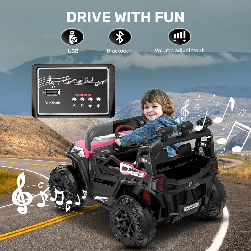 Jouets DEARAUTO 24V pour enfants et garçons avec télécommande, harnais 4 points / 4 roues motrices, harnais 4 points, siège de 19 po spacieux, 4 amortisseurs, vitesse maximale de 4,5 MPH, Bluetooth, pour enfants