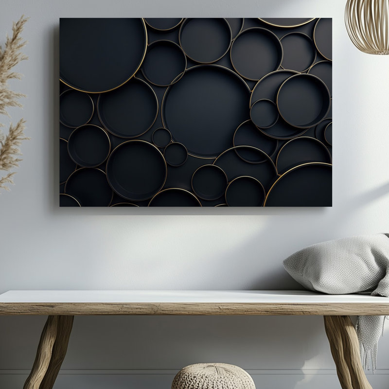Toile, composition abstraite visuellement saisissante avec art mural chevauchant des cercles noirs de tailles différentes