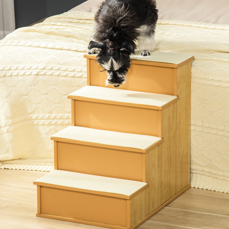 Petit animal de compagnie avec coussin, jusqu'à 22 lb, escalier de construction naturelle avec coussin doux lavable