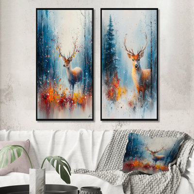 Ensemble de 2 pièces d'art mural orange avec renne de Noël I - Christmas Santa Deer