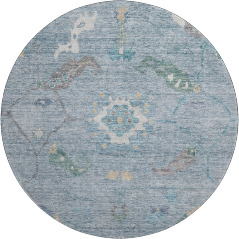 Premium Machine Washable Mayfield AMF2229 Global Rug, Sky, 8' Round