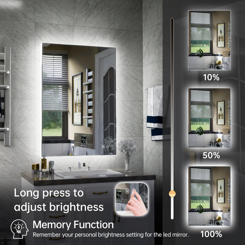 Adorna LED Backlit Frameless Lighted Bathroom Vanity Mirror Wall Mirror Dimmable Anti Fog