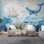 Papier peint Underwater Ocean Adventure - Baleine et voilier fantaisiste en bleu doux