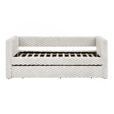 Twin Size Daybed,Upholstered Sofa Bed,The Bottom Pulls Out To Form A Bed,Plaid Corduroy Fabric -  Latitude Run®, F3AF997494CA4778ACB0048C04971482