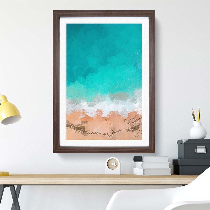 Sydney Australia Beach in Abstract - Picture Frame Painting Print, 36cm H x 27cm W x 2cm D, Walnut Framed