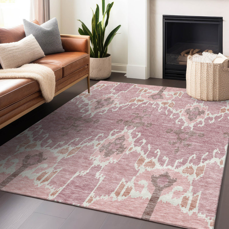 Tapis rosé de qualité supérieure lavable à la machine Prisco, Rectangle 2 pi 6 po x 3 pi 10 po
