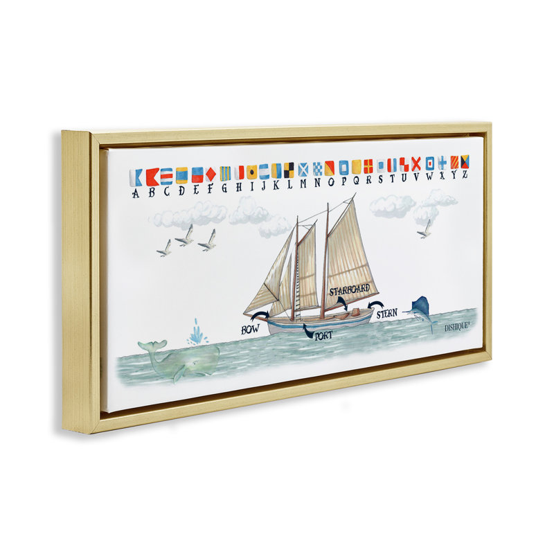 Drapeaux de voile nautique, Cadre flottant métallique doré, H 14 po x l 31 po