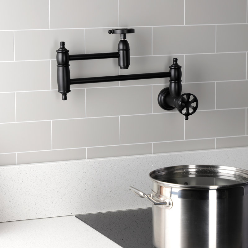 Kingston Brass Belknap Two-Handle 1-Hole Wall Mount Pot Filler Faucet, Matte Black