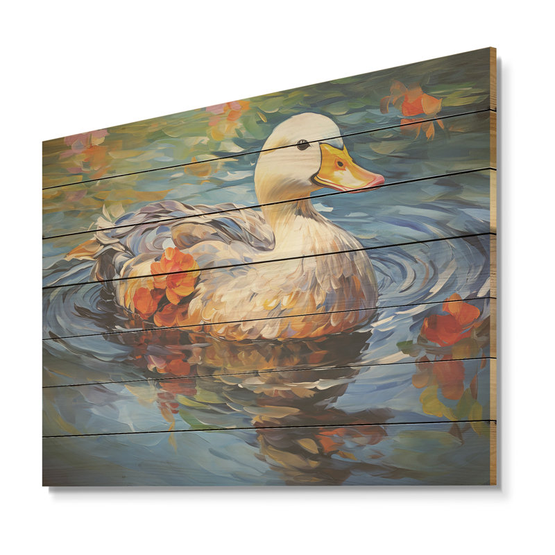 «Duck At The Pond I» - animal de canard sur bois, H 10 po x l 20 po
