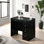 Meuble-lavabo en verre noir 5 tiroirs 1 pièce