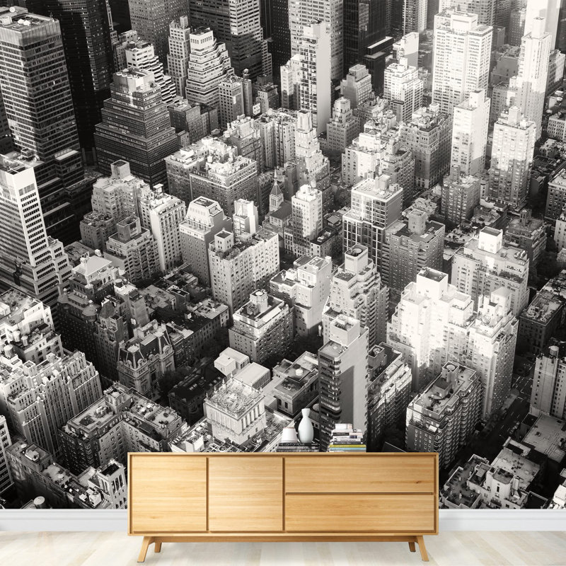 Grand papier peint adhésif noir et blanc Urban Landscape of New York City, L 66 po x l 96 po