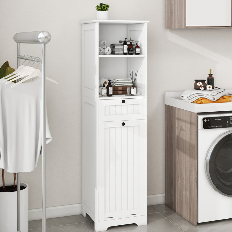 Armoire de trieur de linge inclinable à un compartiment et un tiroir - Blanc