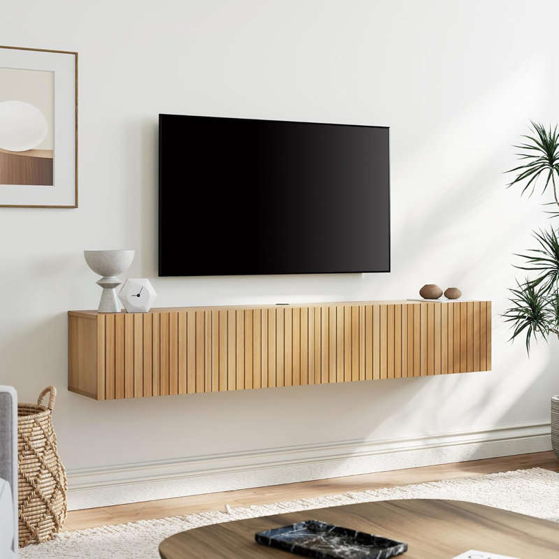 Meuble audio-vidéo flottant en bois, Chêne