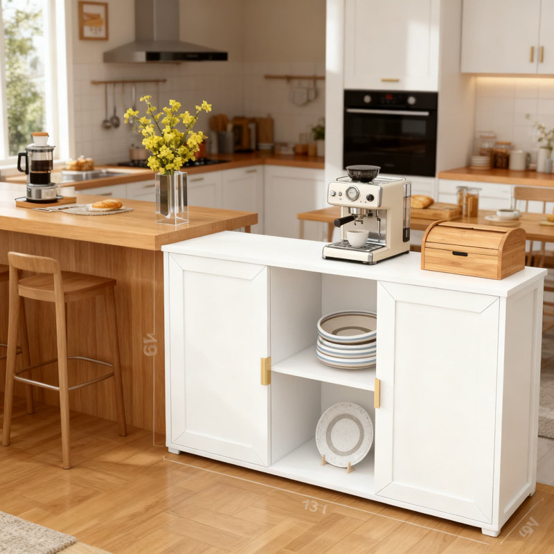 Buffet étroit avec portes de rangement, crédence moderne blanche pour vestibule, salon et salle à manger