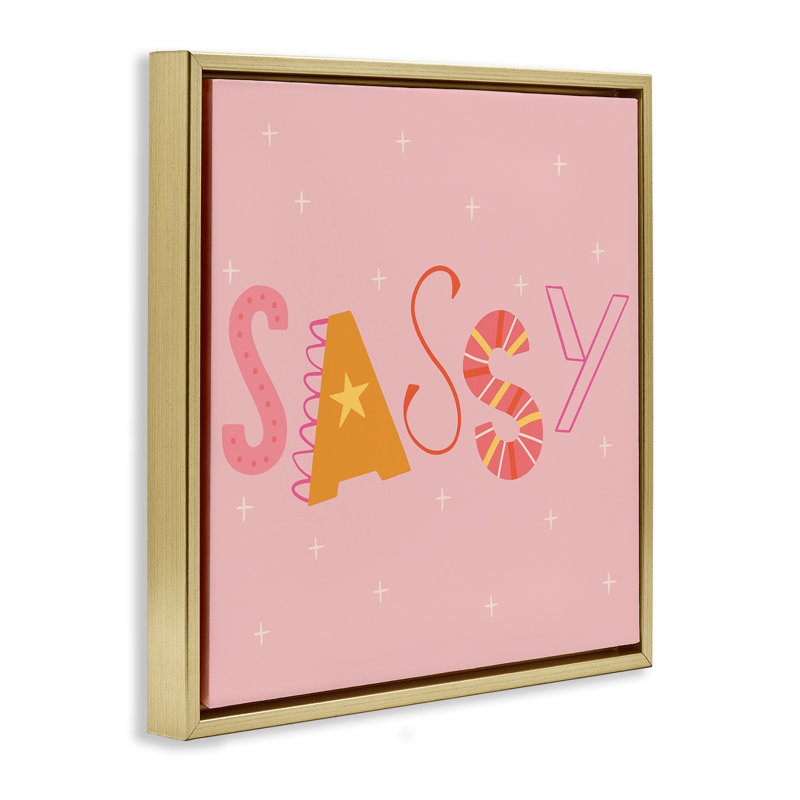 Cadre flottant typographique rose et jaune Sassy, design par Sazerelli Designs, H 25 po x l 25 po