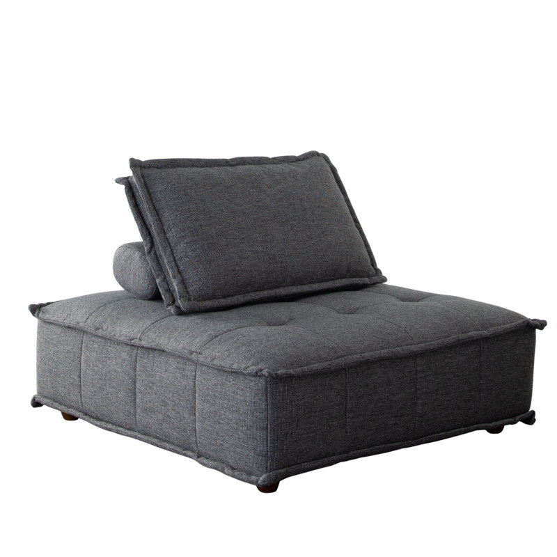 Platform Square Modular Lounger Wide Tufted Lounge Chair, Gray