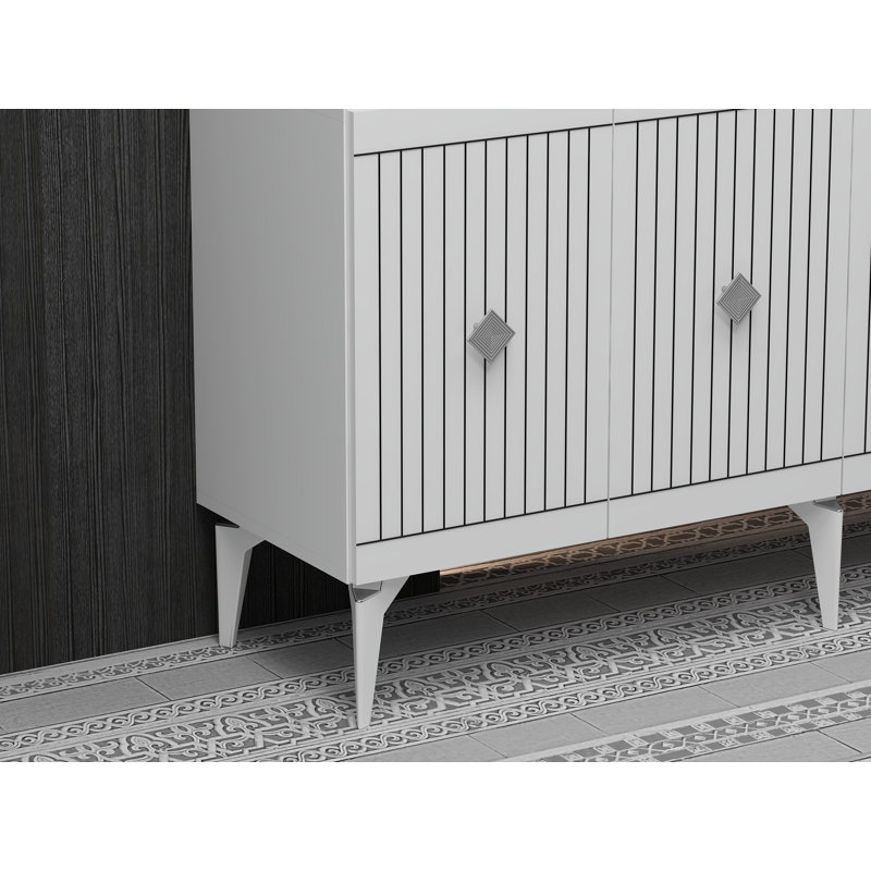 Olivia 79cm Sideboard, White/Silver