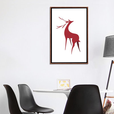 Cerf stylisé rétro en rouge - reproduction d'art encadrée
