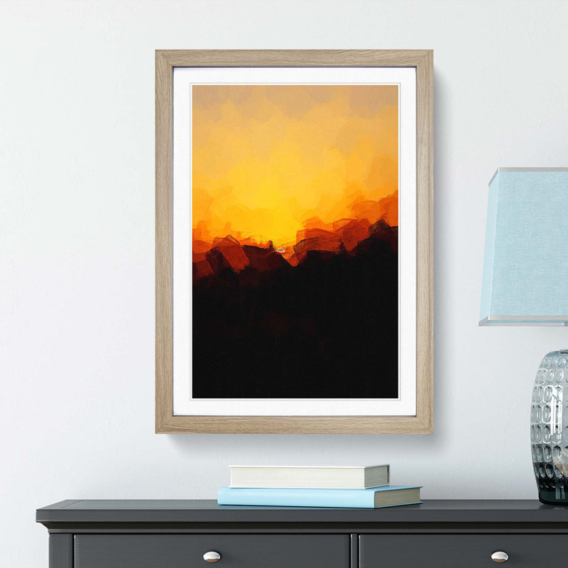 Indian Sunrise in Abstract - Framed Print, 60cm H x 40cm W x 2cm D, Oak