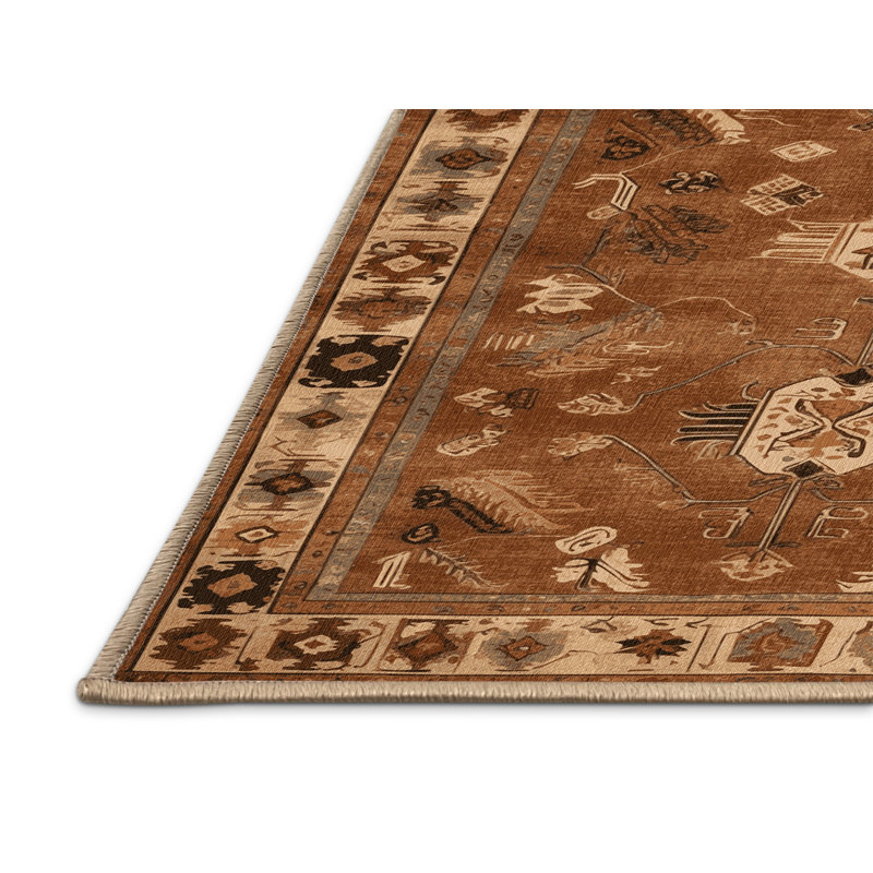 Machine Washable Turkish Brown Area Rug, Carré 5 pi