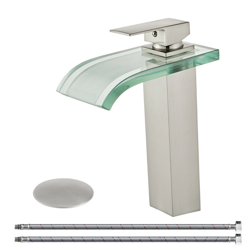Robinet pour salle de bain à poignée simple avec drain, Nickel brossé