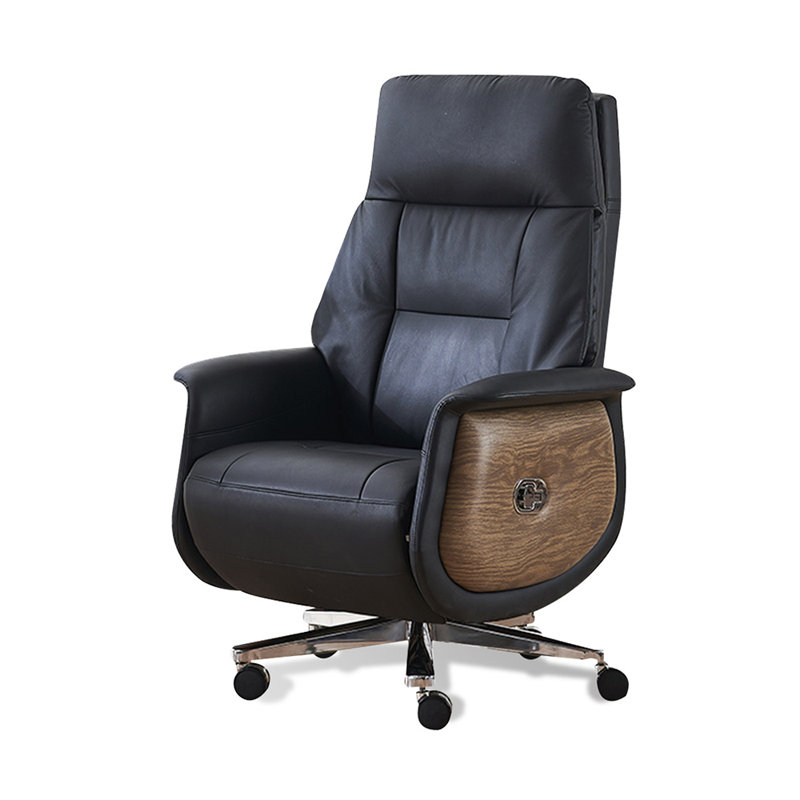 Silver Hight adjustable Genuine Leather + Faux Leather + Steel Office Chair, Black