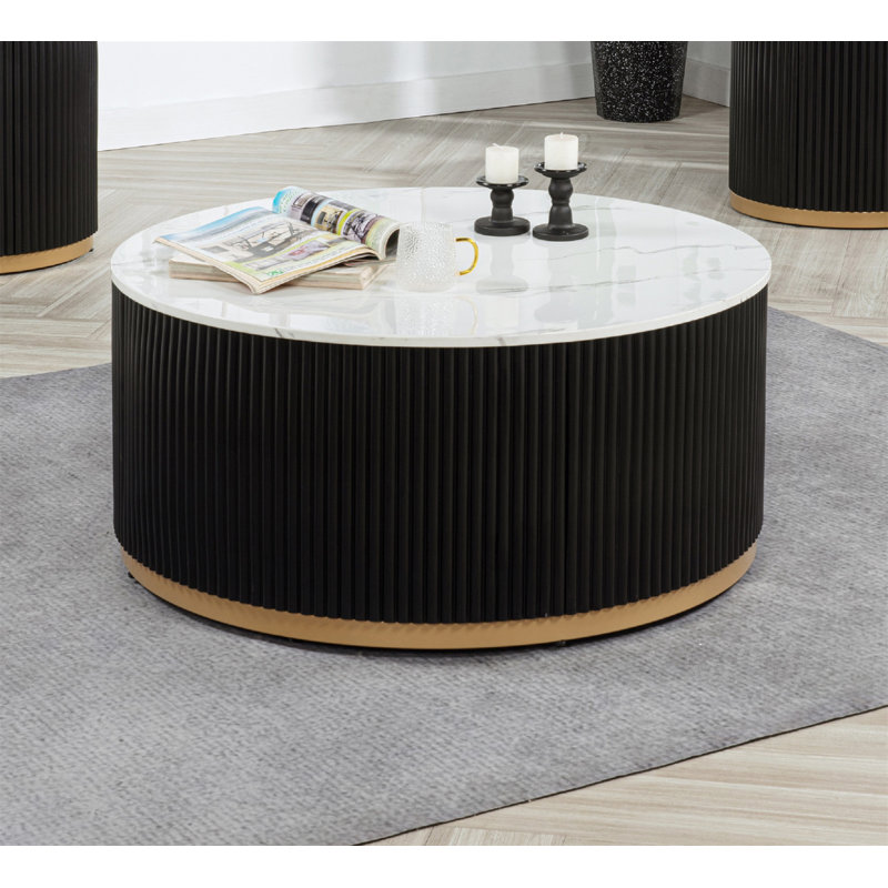 Table basse moderne 1Pc Luxueuse table basse d'inspiration marbrée Base de roseaux Base de finition rosée Roulettes de fondation en bois Maison Salon
