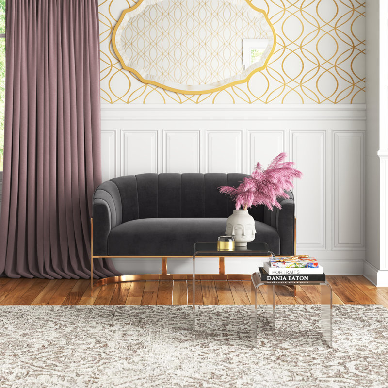 Causeuse en velours Tellico, Velours gris