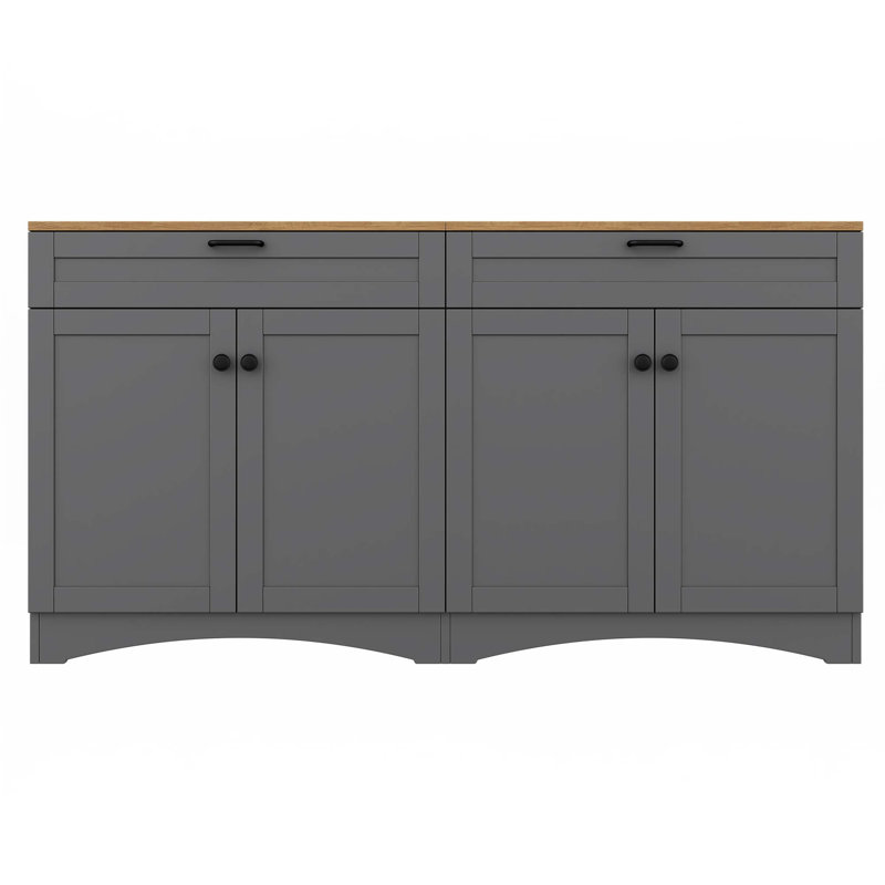 Buffet polyvalent en grain de bois avec tablettes réglables, Gris