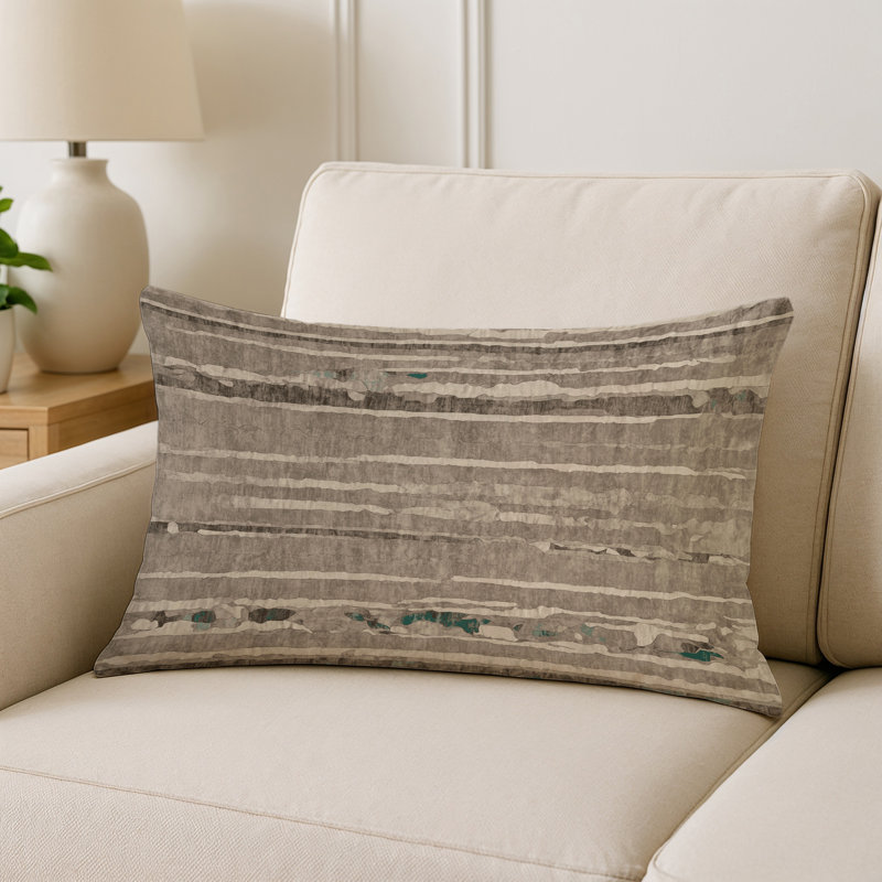 Coussin décoratif intérieur et extérieur Modern, Vert / taupe / gris abstrait 1, Rectangle H 20 po x l 14 po