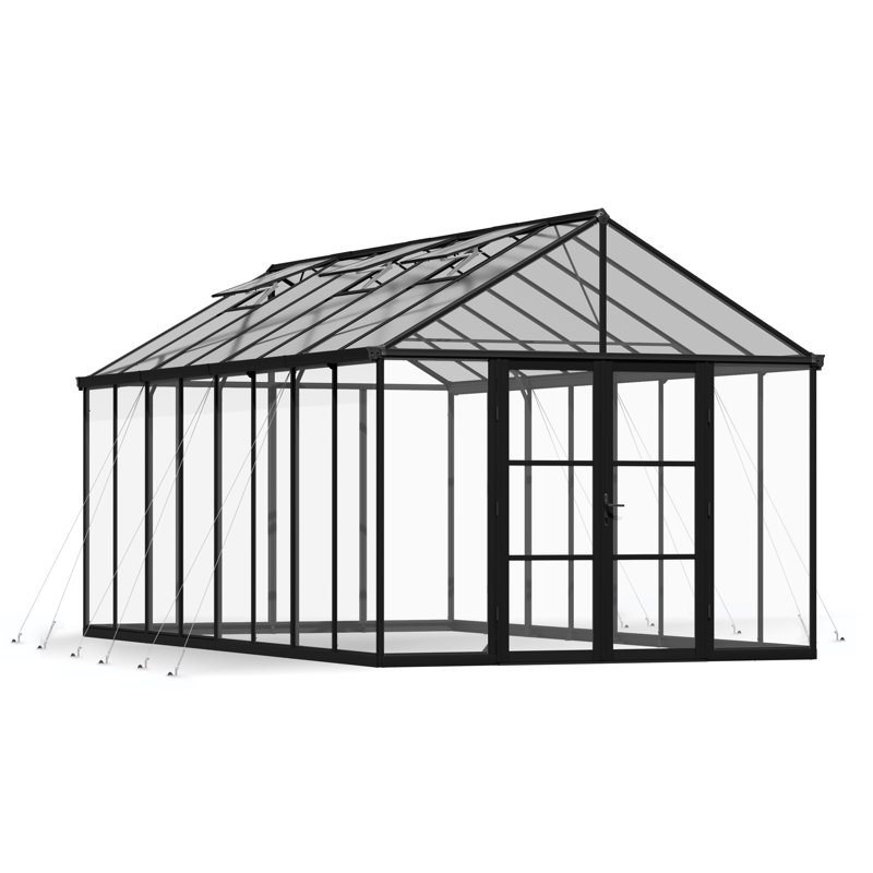 Ensemble de serre en aluminium noir 10 pi x 10 pi Aria, H 112,2 po x l 124,4 po x P 239,4 po