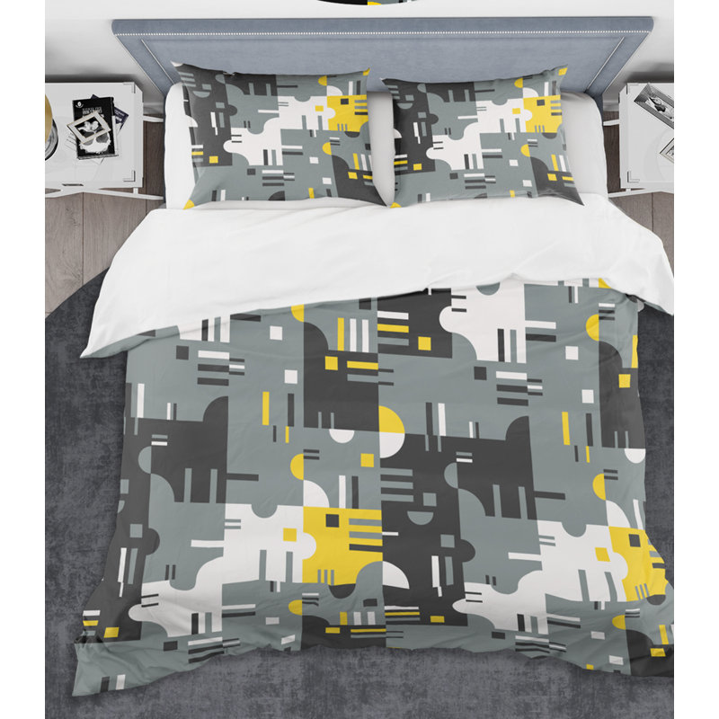 Ensemble de housse de couette de style mid-century rétro abstract i, Housse simple + 1 taie décorative