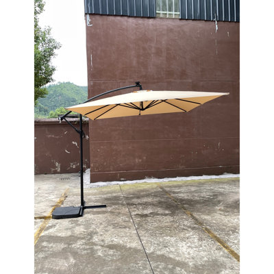Parasol carré carré de 8X2,5M avec parasol solaire à DEL 8 lumières avec manivelle et base transversale pour terrasse de jardin et abri de piscine extérieur