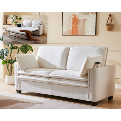 Convertible Pull-out Sleeper Sofa Fabric 2-in-1 Couch Pull Out Bed Dual-layer Seat Cushion 20w Fast Charging Led