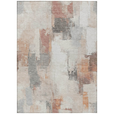 8' X 10' Rust And Ivory Abstract Washable Indoor Outdoor Area Rug