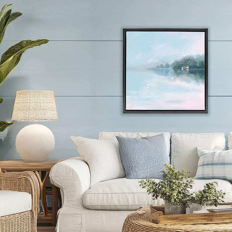 Cadre flottant Morning at Lake Windermere, design par Meredith Howse, H 25 po x l 25 po, Cadre flottant noir de jais