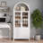 Tall Arched Top Cabinet Bookcase with Glass Doors and Drawers for Kitchen, Workspace-343128344