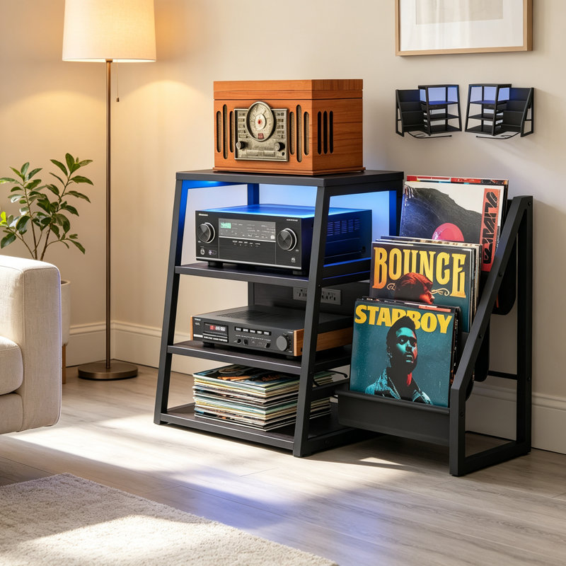 31 po H avec supports audio-vidéo et rangement pour disques, Brun