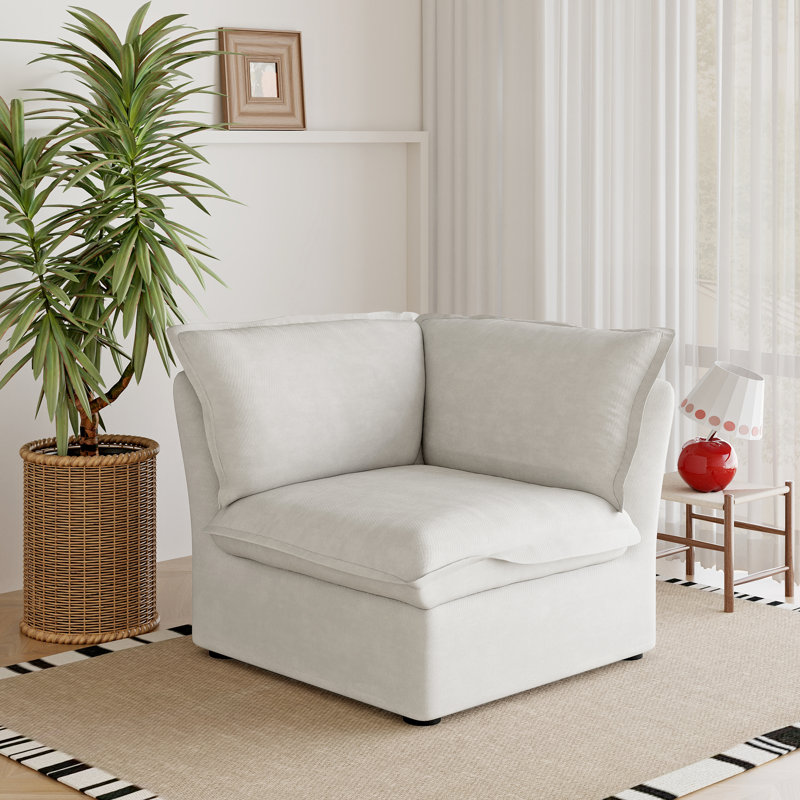Fauteuil d'angle rembourré en velours de lin Fairford, Mélange de lin blanc