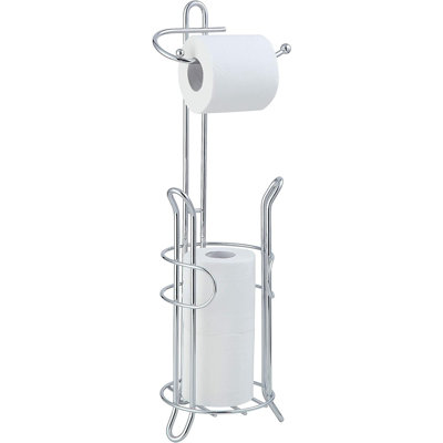 Freestanding Toilet Paper Holder – Holds 3 Spare Rolls, Heavy-Duty Steel, Chrome Finish, Space-Saving Bathroom Organizer