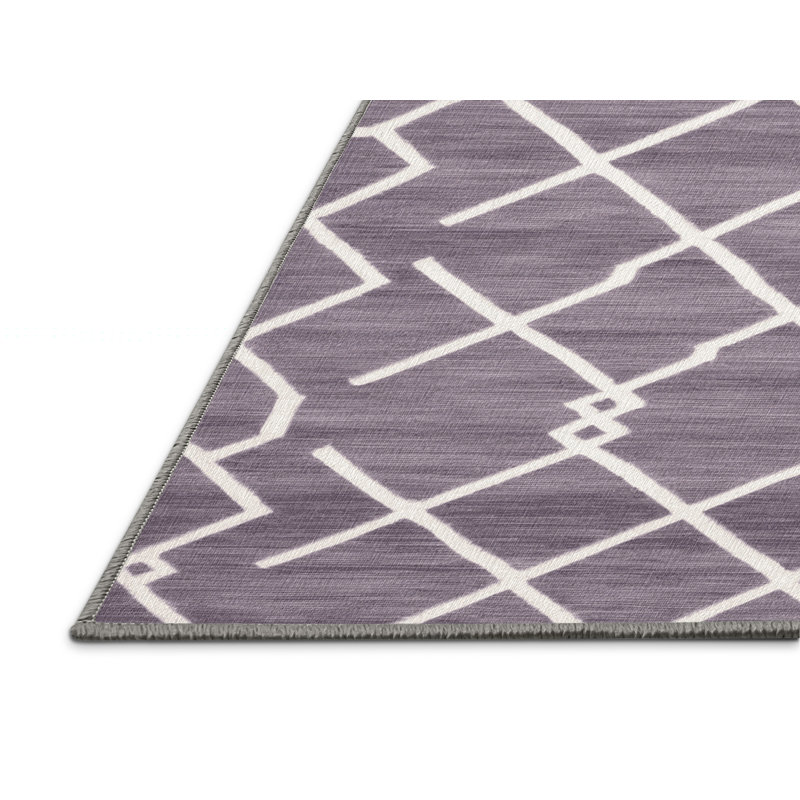 Tapis rose à motif treillis lavable à la machine, Rond 3 pi