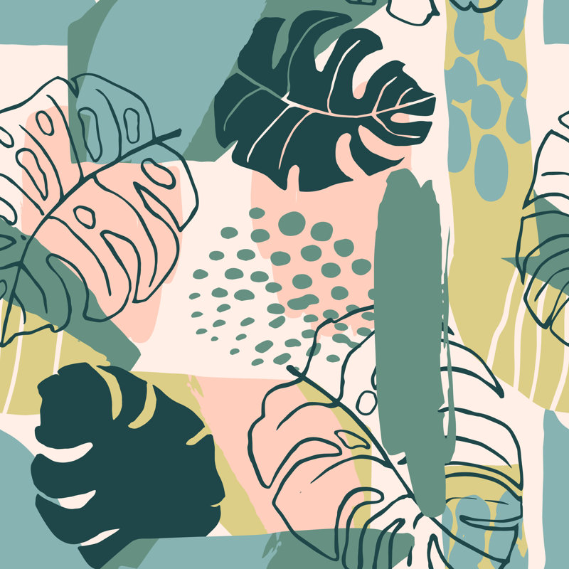 Tropical Plants Pattern - Wrapped Canvas Print, 51cm H x 51cm W x 3.8cm D