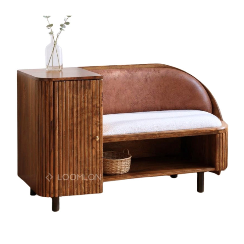 Leslyn Leather Bedroom Bench With Cabinet