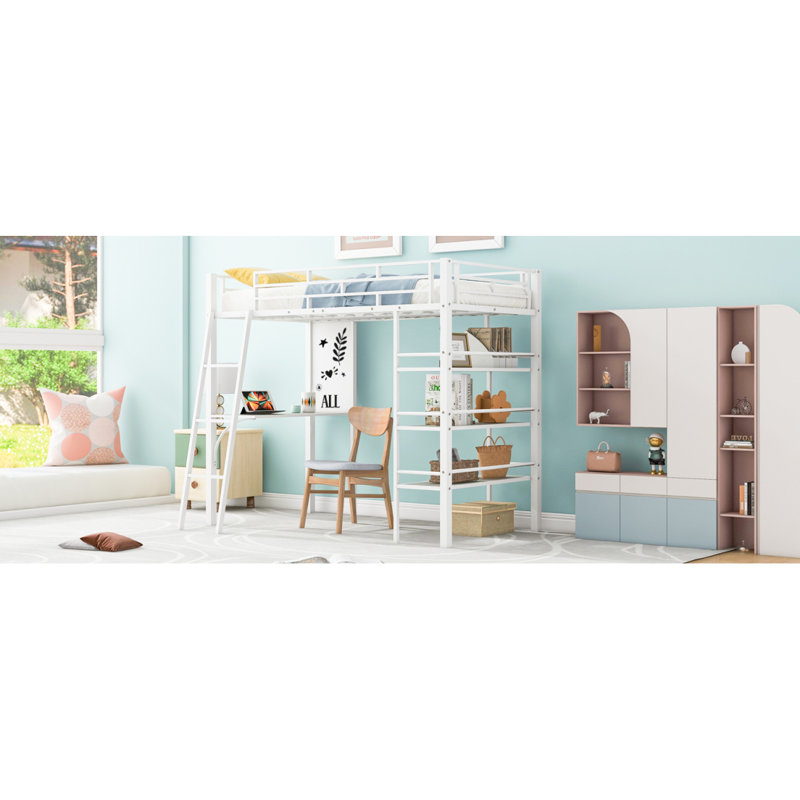 Lit mezzanine simple avec bureau et tableau blanc pour étude et rangement