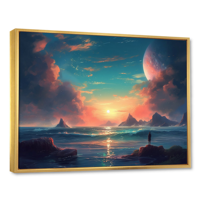 «Coastal Horizon I» sur toile, H 12 po x l 20 po x P 1 po, Cadre flottant doré