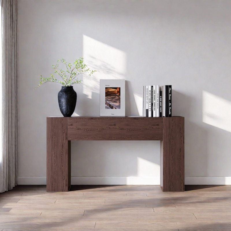 Console rétro en bois massif minimaliste, Brun, H 31,5 po x l 47,24 po x P 13,78 po