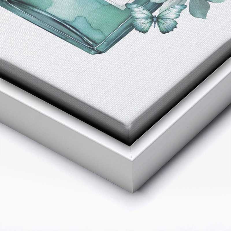 Parfum tendance bleu turquoise, Canvas, 12"H x 16"W, White Framed