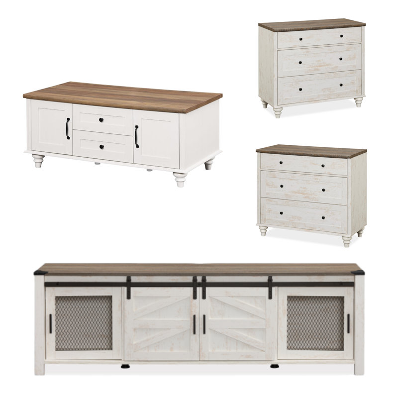 4 Piece Farmhouse Coffee Table Set