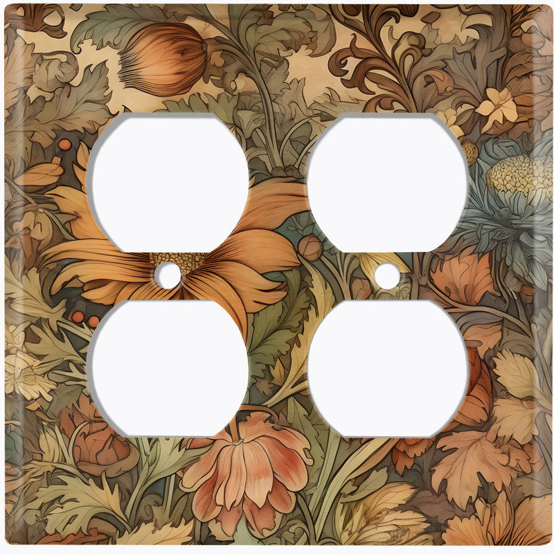 Couvercle de plaque d'interrupteur en métal; Rectangle 2 bandes US standard - Art nouveau Wildflowers, Prise double # 9