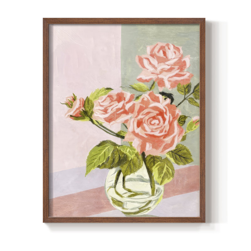 «Douces Roses I», H 11 po x l 9 po, Noyer